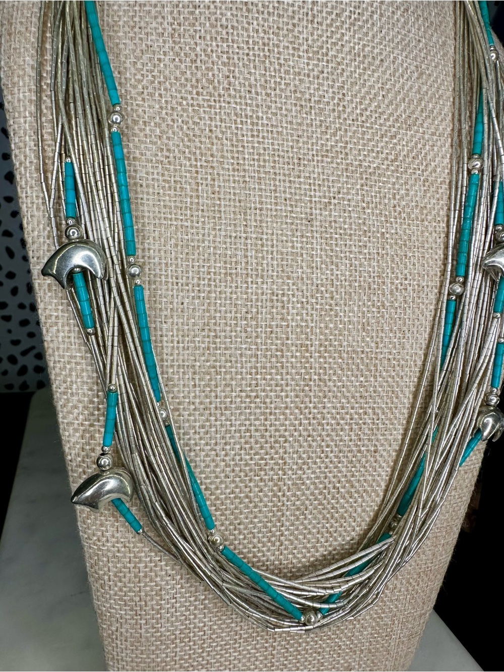 Carolyn Pollack Sterling Silver Liquid Fetish Bear Turquoise 23 Strand Necklace - Picture 4 of 10